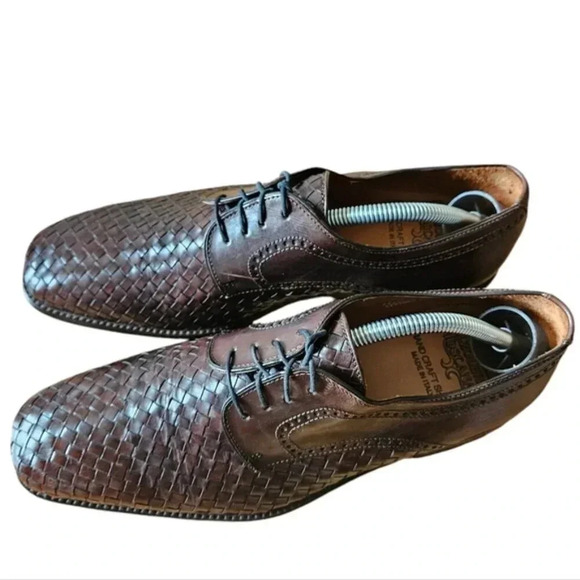 Calzoleria Toscana  Men\'s Hand Craft Leather Woven Shoes Brown Size 8. main image 16